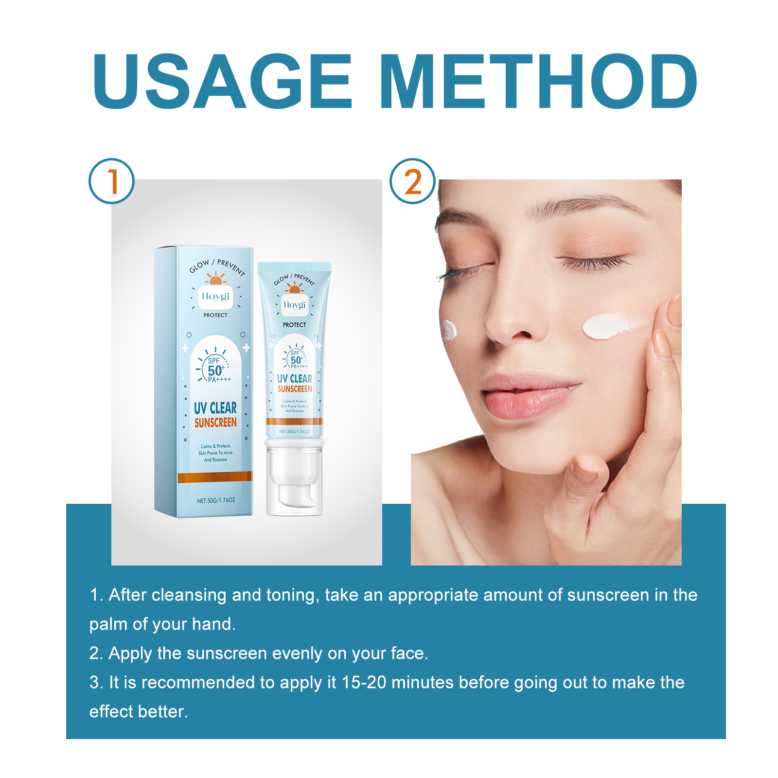 Hoygi UV Clear Sun Sunscreen, Summer Outdoor Anti-Exposure UV Moisturizes Skin Evenly Bright And Not Greasy - Image 6