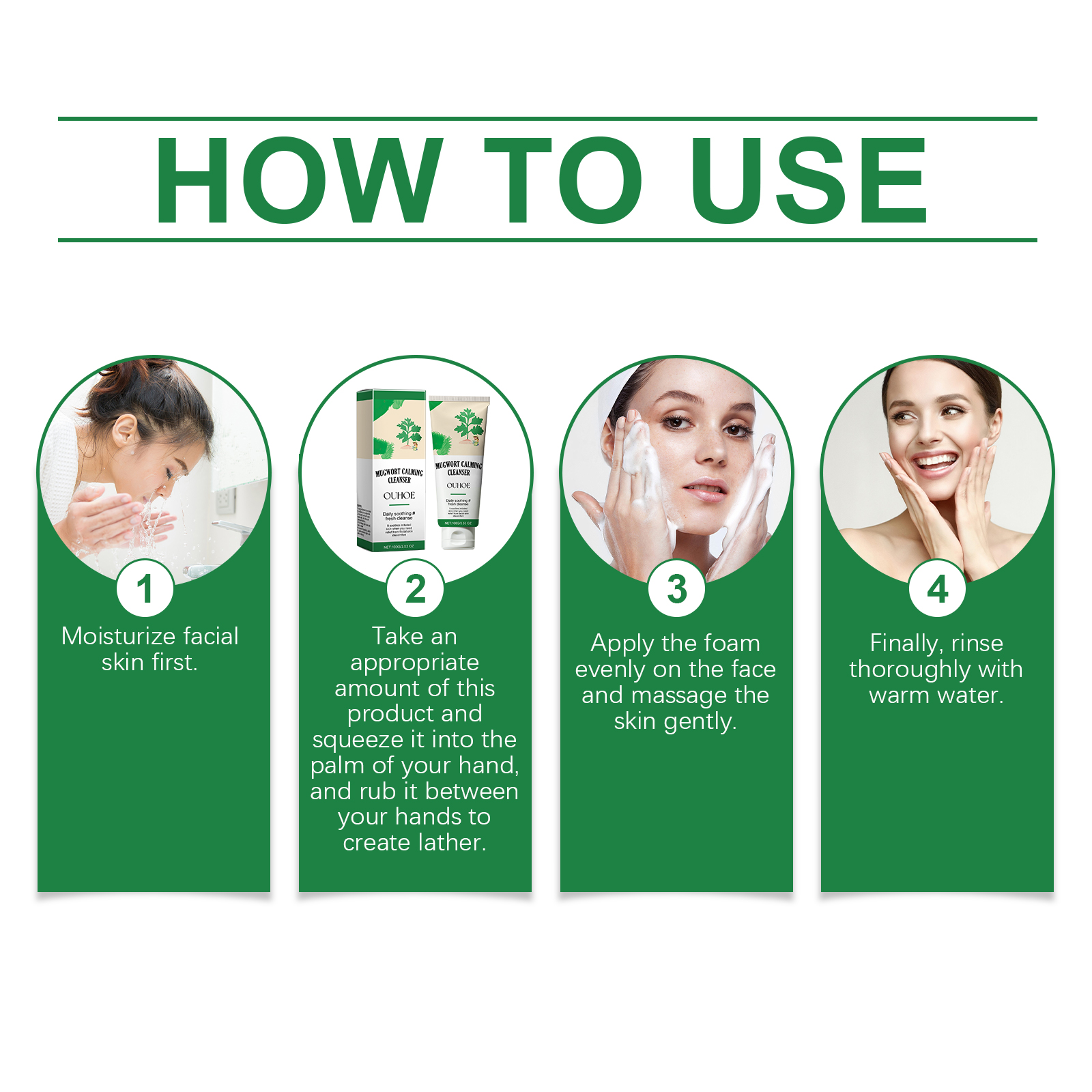 OUHOE Mugwort Calming Cleanser, Hydrating And Moisturizing Deep Clear Pores Balance Oil Moisturizing Cleanser - Image 6