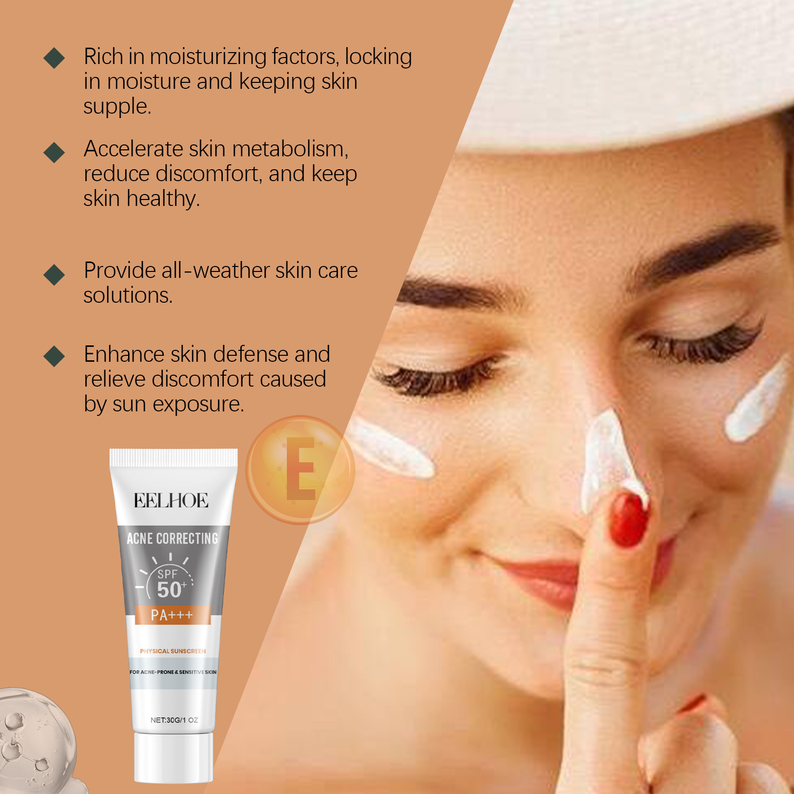 EELHOE Physical Sunscreen, Hydrating Sunblock Facial Skin Care Moisturizing And Nourishing Sunscreen - Image 3