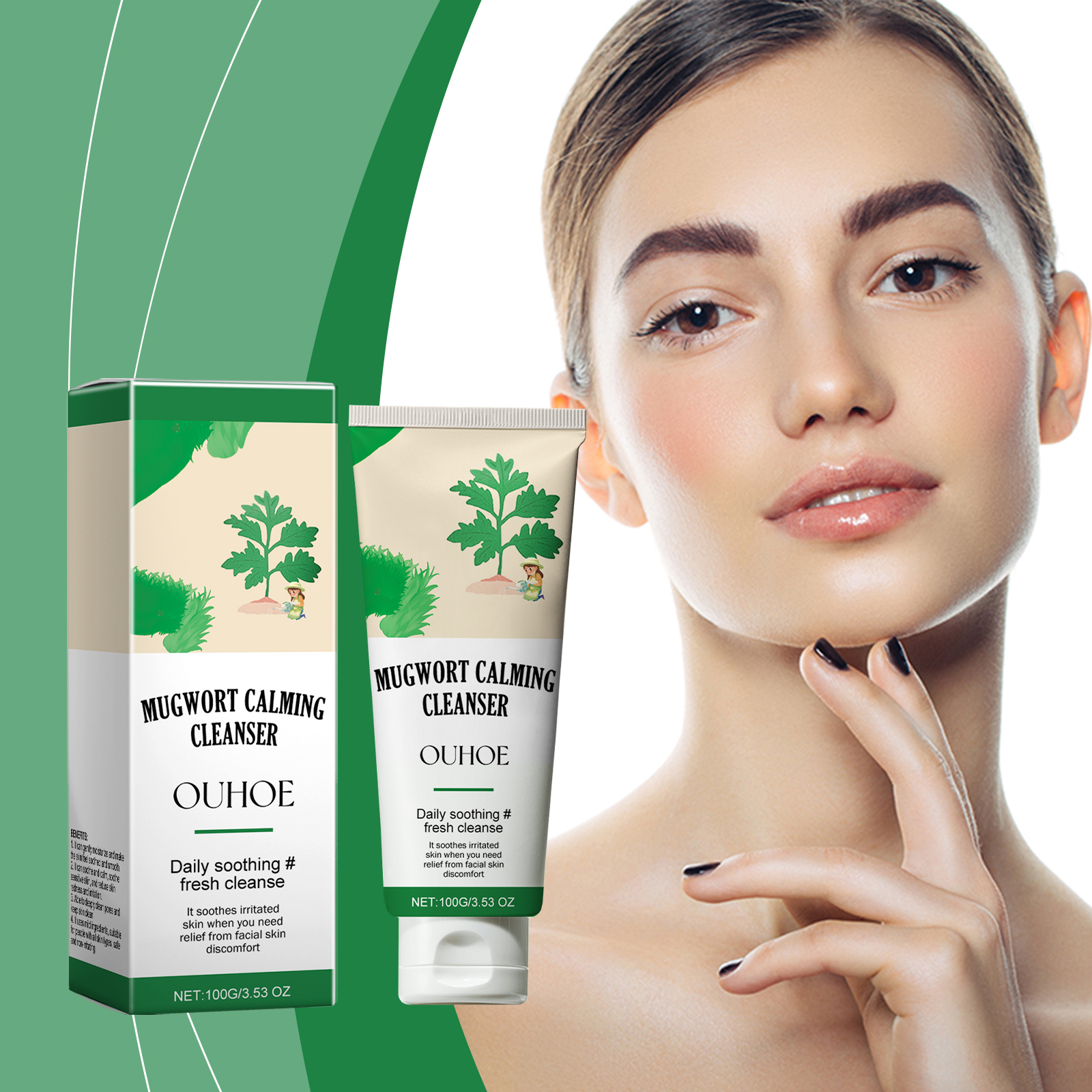 OUHOE Mugwort Calming Cleanser, Hydrating And Moisturizing Deep Clear Pores Balance Oil Moisturizing Cleanser - Image 2