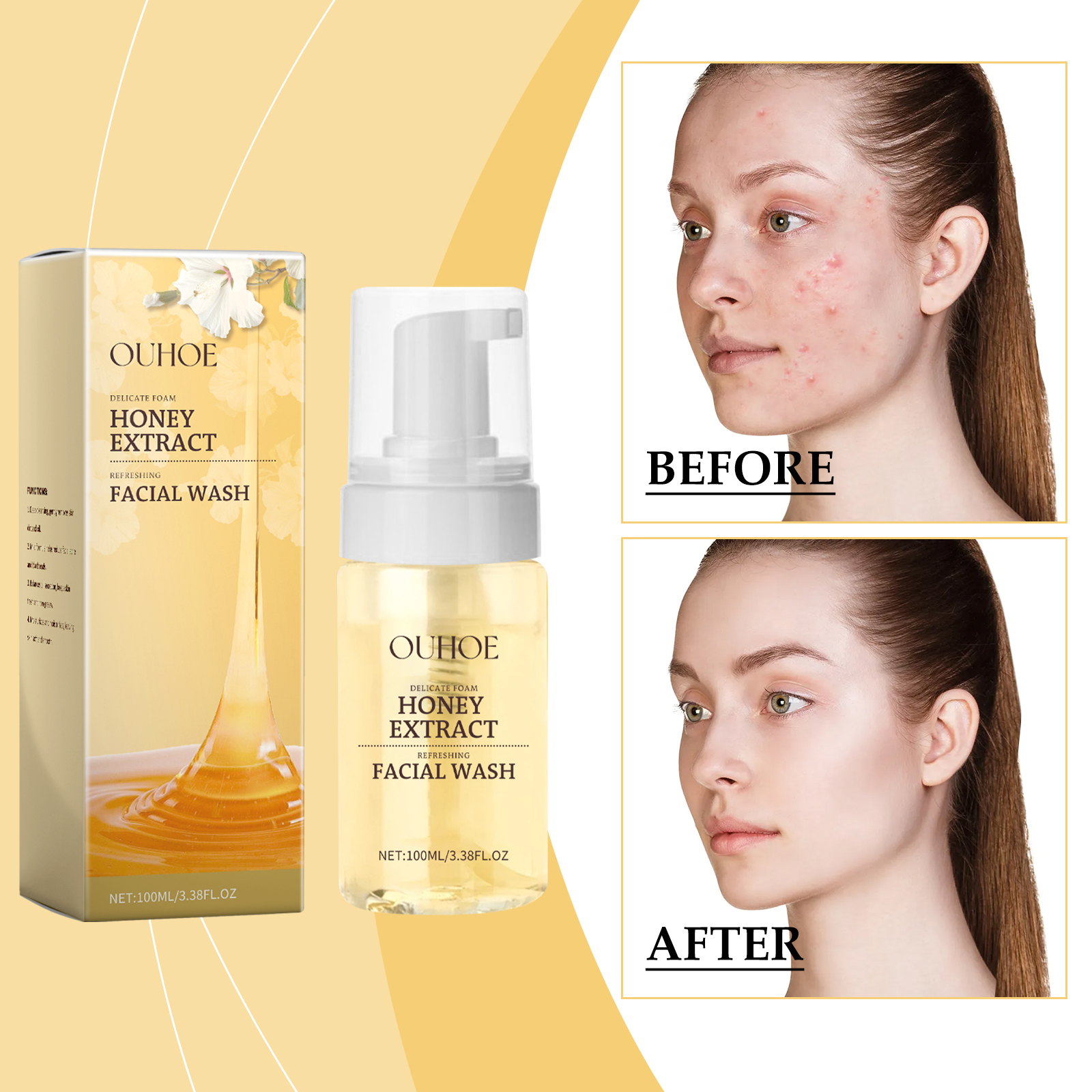 Gentle Honey Foam Cleanser, Gently Cleanses Skin, Hydrates And Refreshes Oil Control Foam Cleanser - Image 3