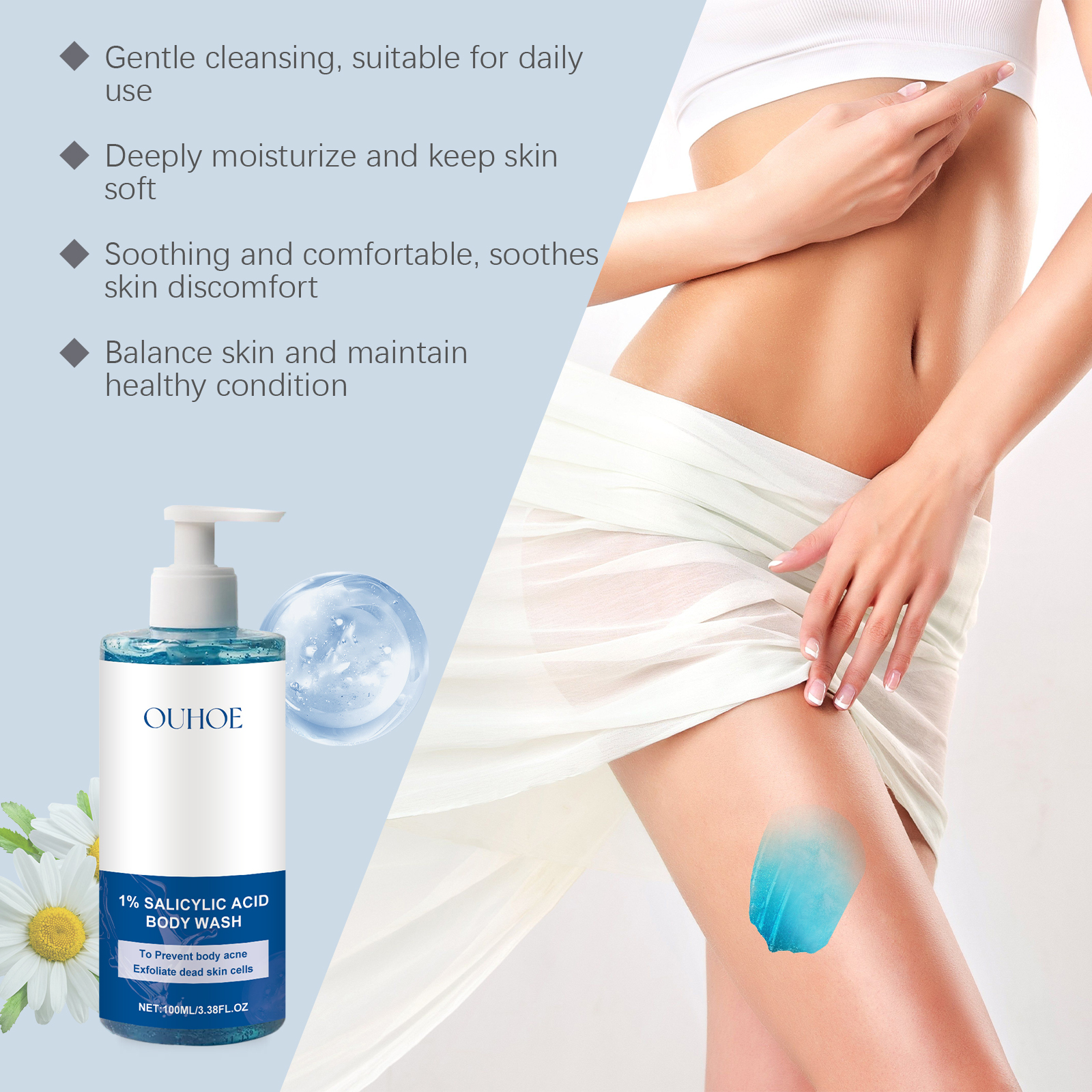 Salicylic Acid Shower Gel Gently Cleanses Body Skin, Exfoliates Oil Control And Moisturizes Refreshing Body Wash - Image 4
