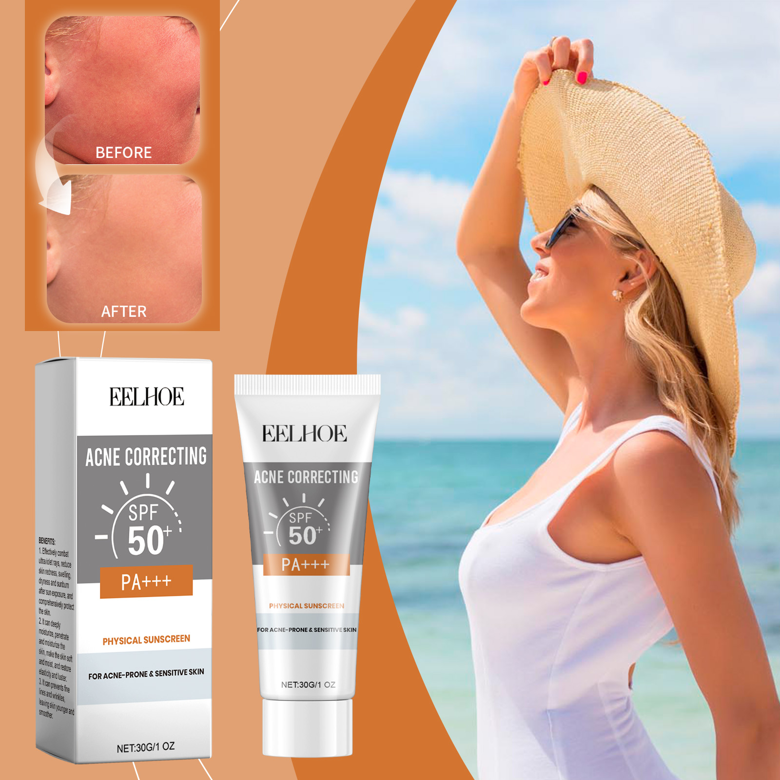 EELHOE Physical Sunscreen, Hydrating Sunblock Facial Skin Care Moisturizing And Nourishing Sunscreen - Image 2