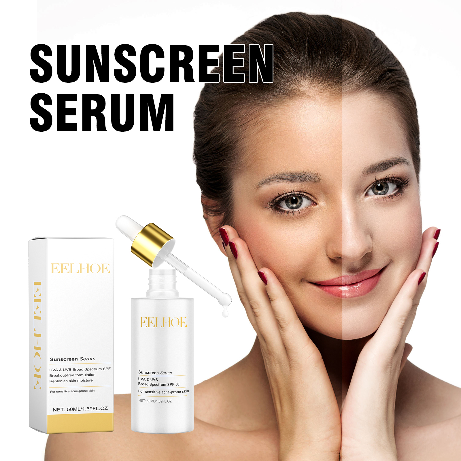 Sunscreen Serum, Outdoor Protection Brightening Skin Hydrating Non-Greasy Moisturizing Skin Protection Serum - Image 3